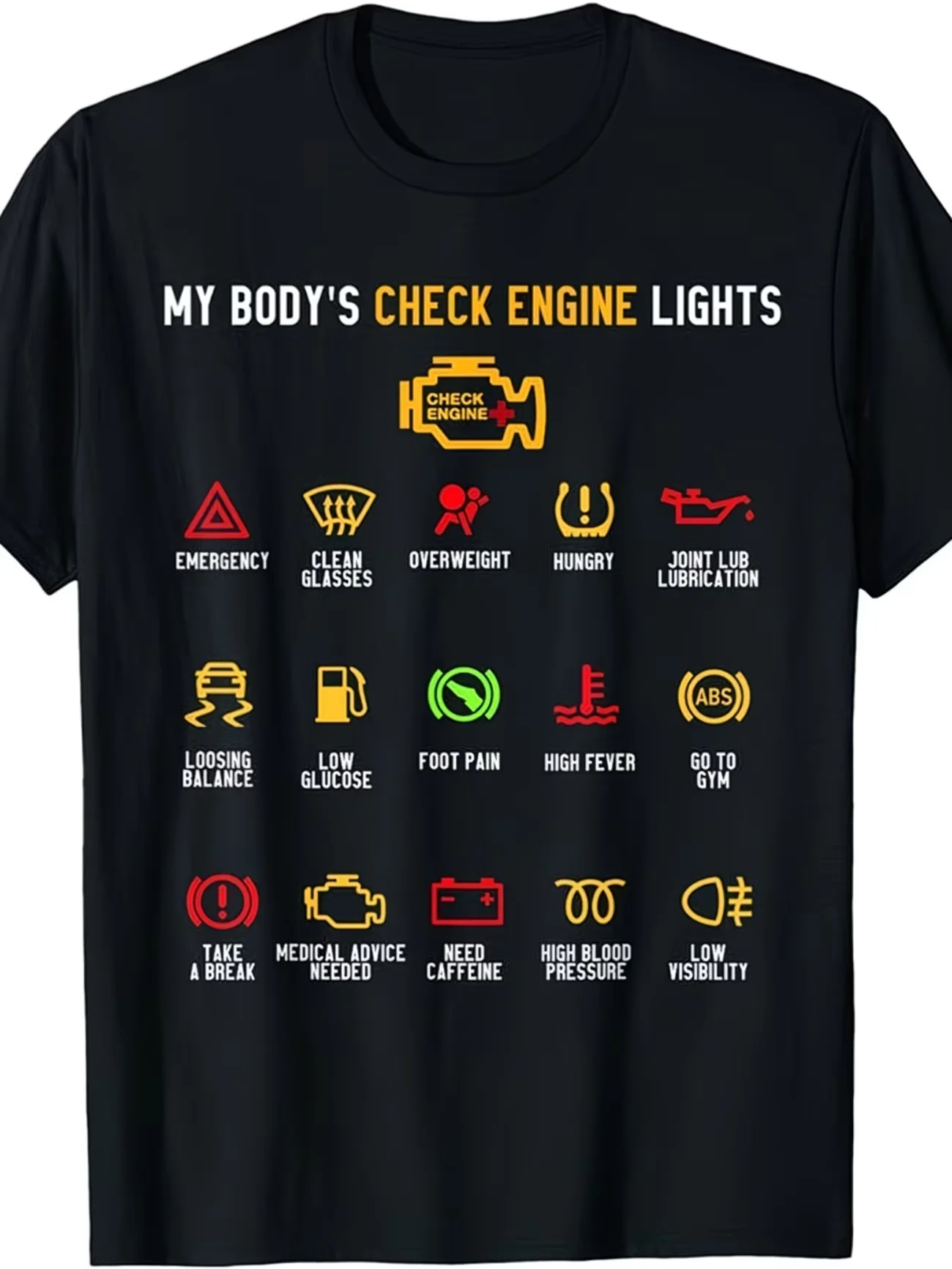 Funny Car Mechanic My Body's Check Engine Lights TShirt, Perfect for Home, Going Out or As A Gift