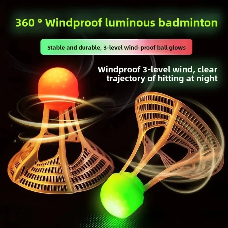 

Night Light Windproof Shuttlecock Hollow Glowing Visible Racquet Sports Badminton Stable Durable Outdoor Sports Plastic Nylon
