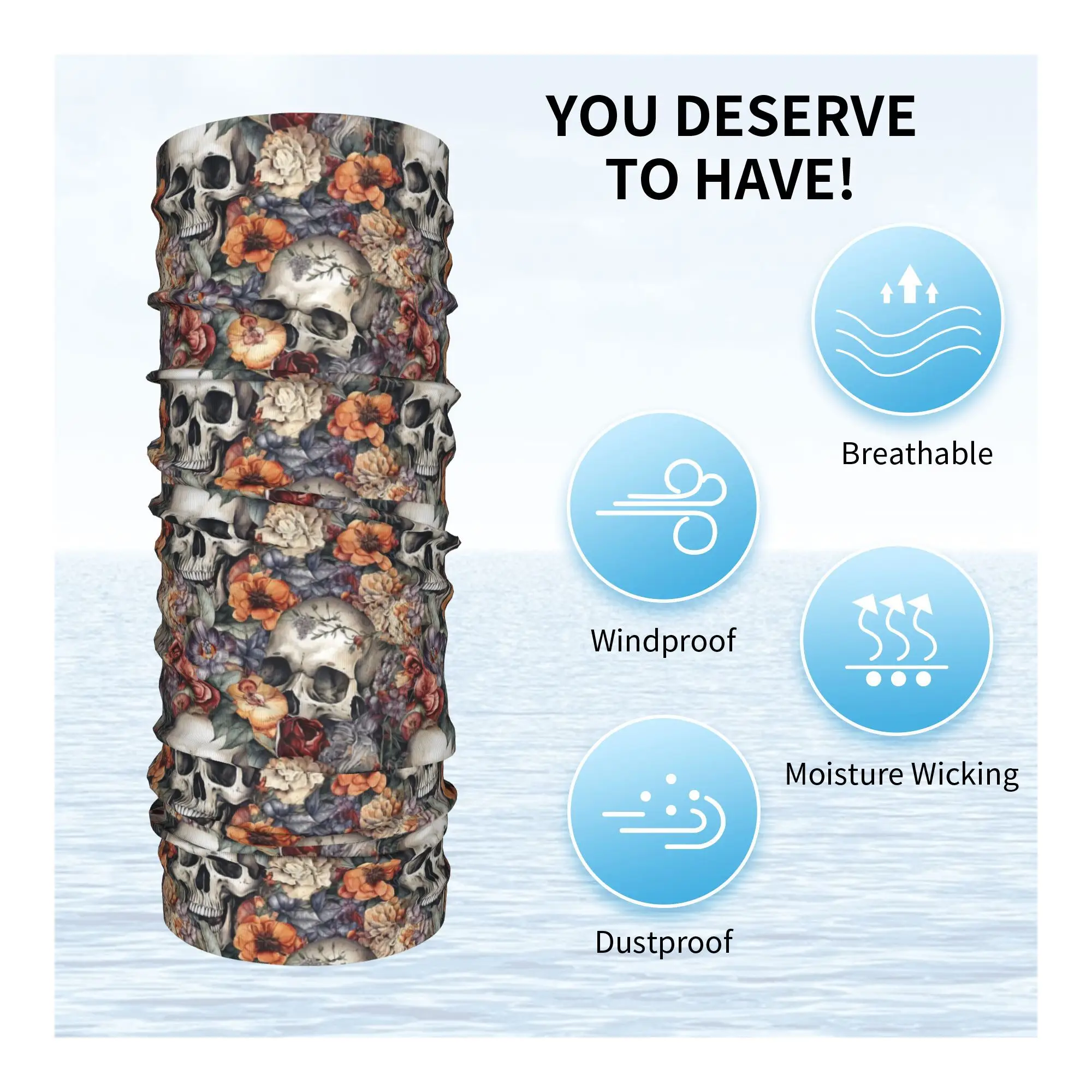 ヴィンテージ花スカルバラスカーフネックカバープリントラップスカーフバラクラバアウトドアスポーツ男性女性大人防風