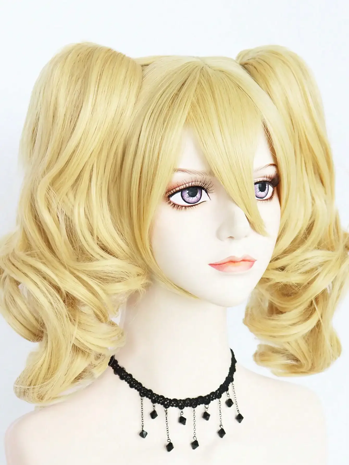 Perruques blondes de 14 pouces avec frange et 2 queues de cheval pour une utilization en fête perruque Bob droite per