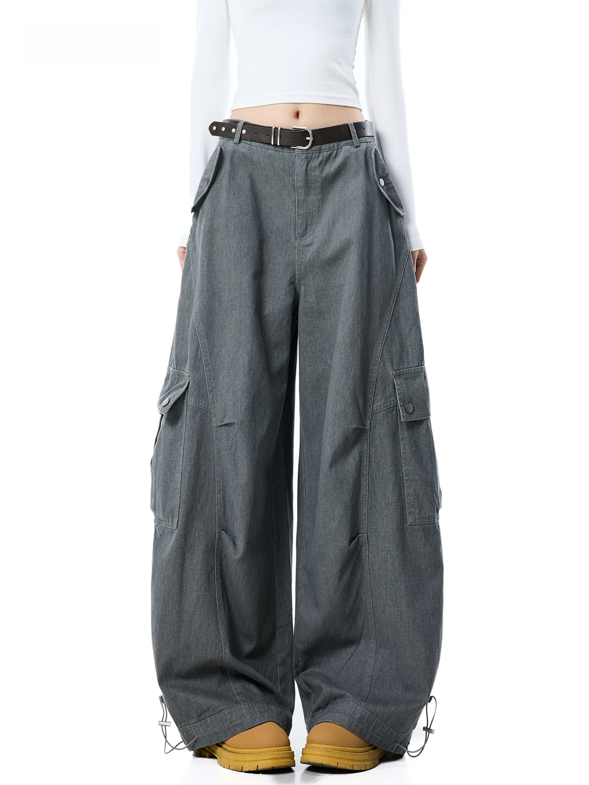 Washed Casual Loose Women's Work Pants Multi-Pocket Slimming Autumn New Style Comfortable Cotton High Waist Zipper Fly