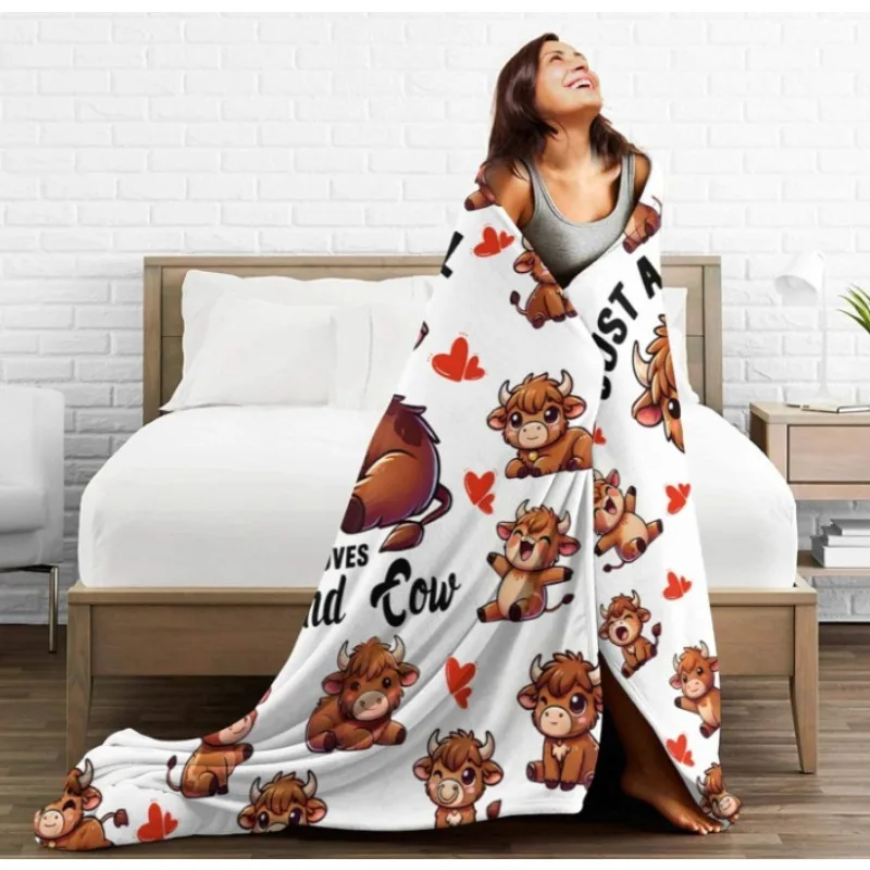 ผ้าห่มลายวัวชนบทสุดน่ารัก ผ้าห่มกำมะหยี่เนื้อนุ่มสำหรับวัยรุ่น เด็กชาย เด็กหญิง ผู้ใหญ่ ผู้หญิง เหมาะสำหรับการเดินทาง