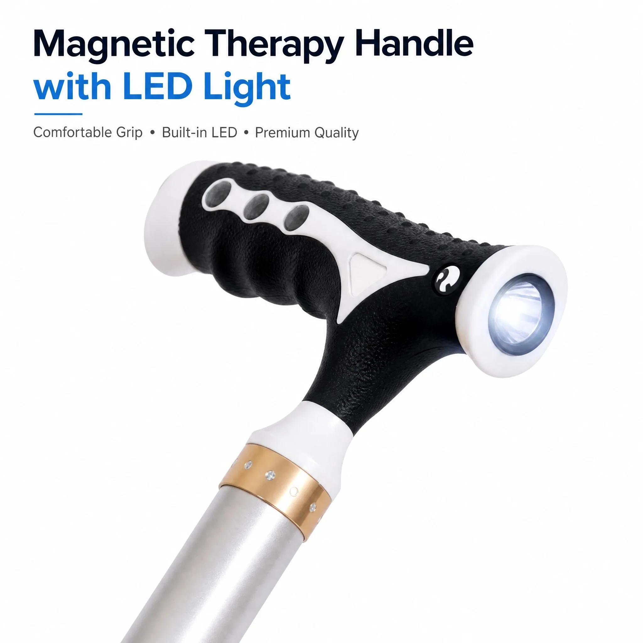 Folding Lightweight Cane Stool with LED Light Adjustable Height Non-slip Seat  Aluminum  Shaft for Elderly