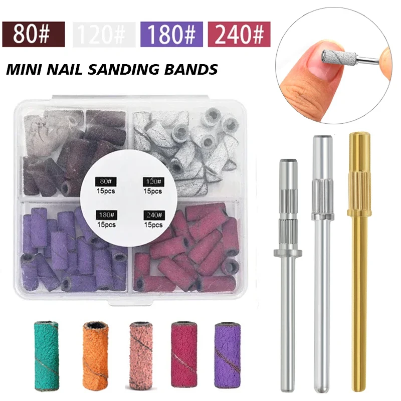 60/50Pcs 3mm Mini Nail Sanding Bands Electric Machine Nail Drill Bits UV Gel Acrylic Polish Remover Nails Accessories Tool