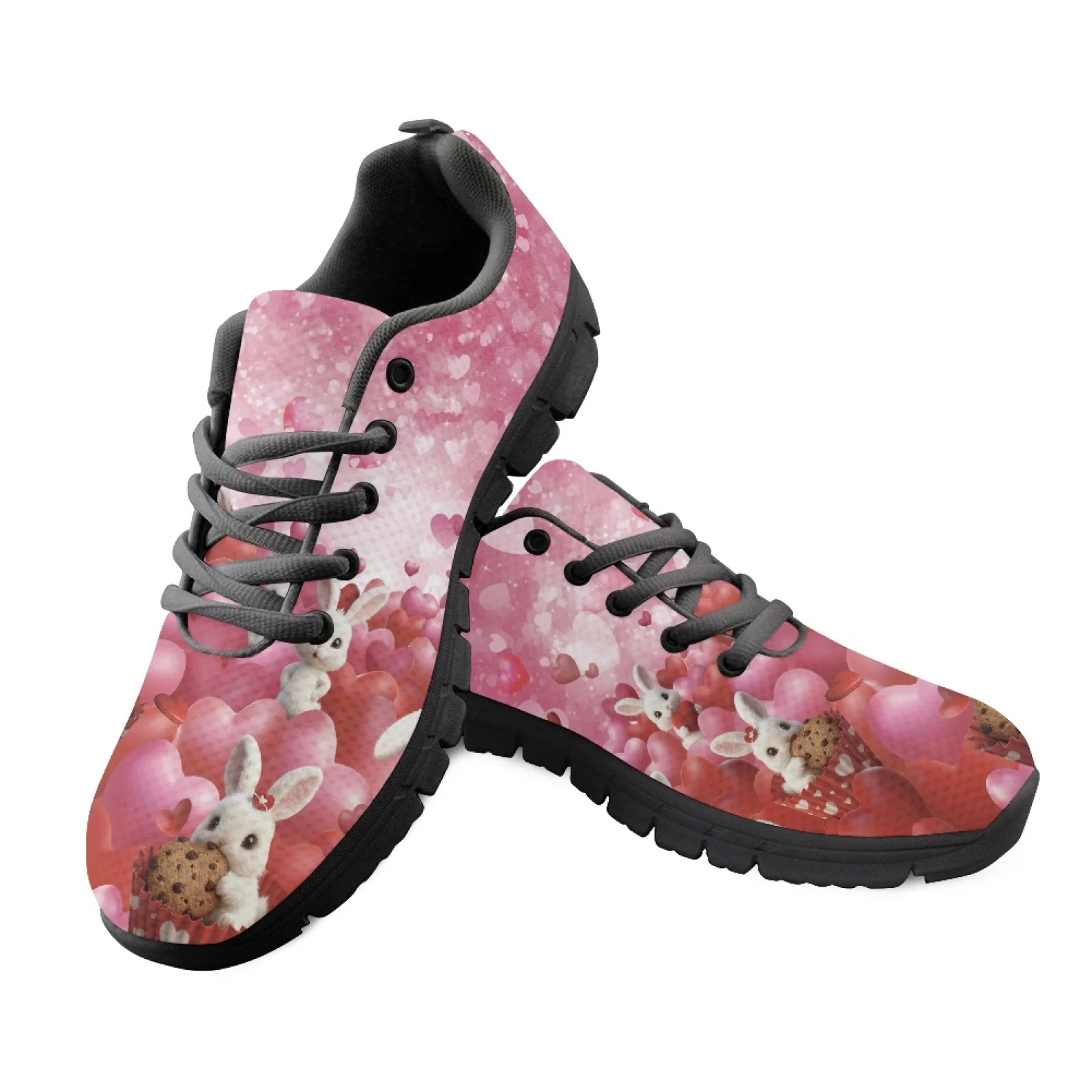 Coloranimal Bunny Heart Print Women Athletic Work Shoes for Standing All Day Non-Slip Fitness Sneaker for Trekking