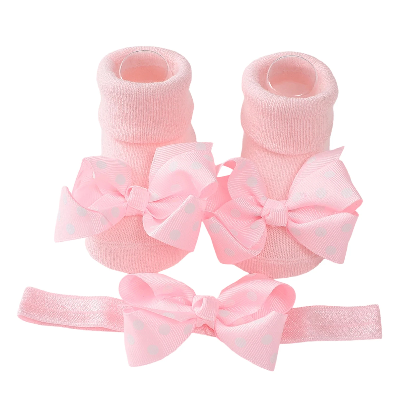 

Baby Girl Headband and Socks Set Dot Print Bow Headpiece Non Slip Grippy Socks for Infant Newborn Girls