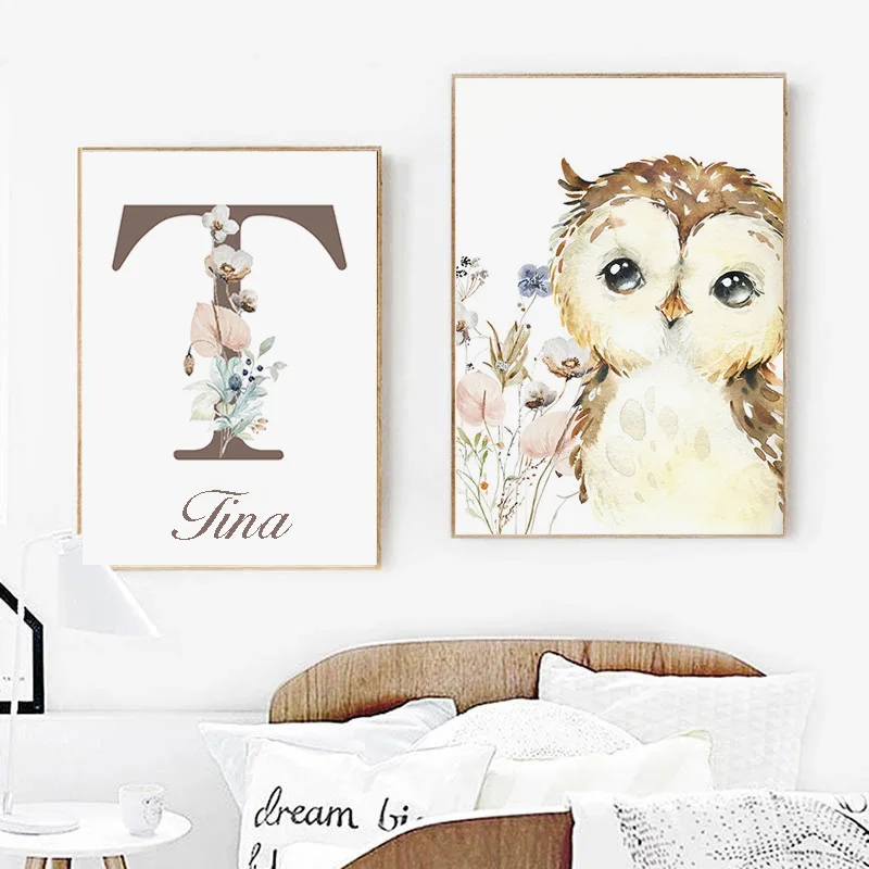 Stand alone animal flower baby Customize name Letter bedroom canvas painting decorative core