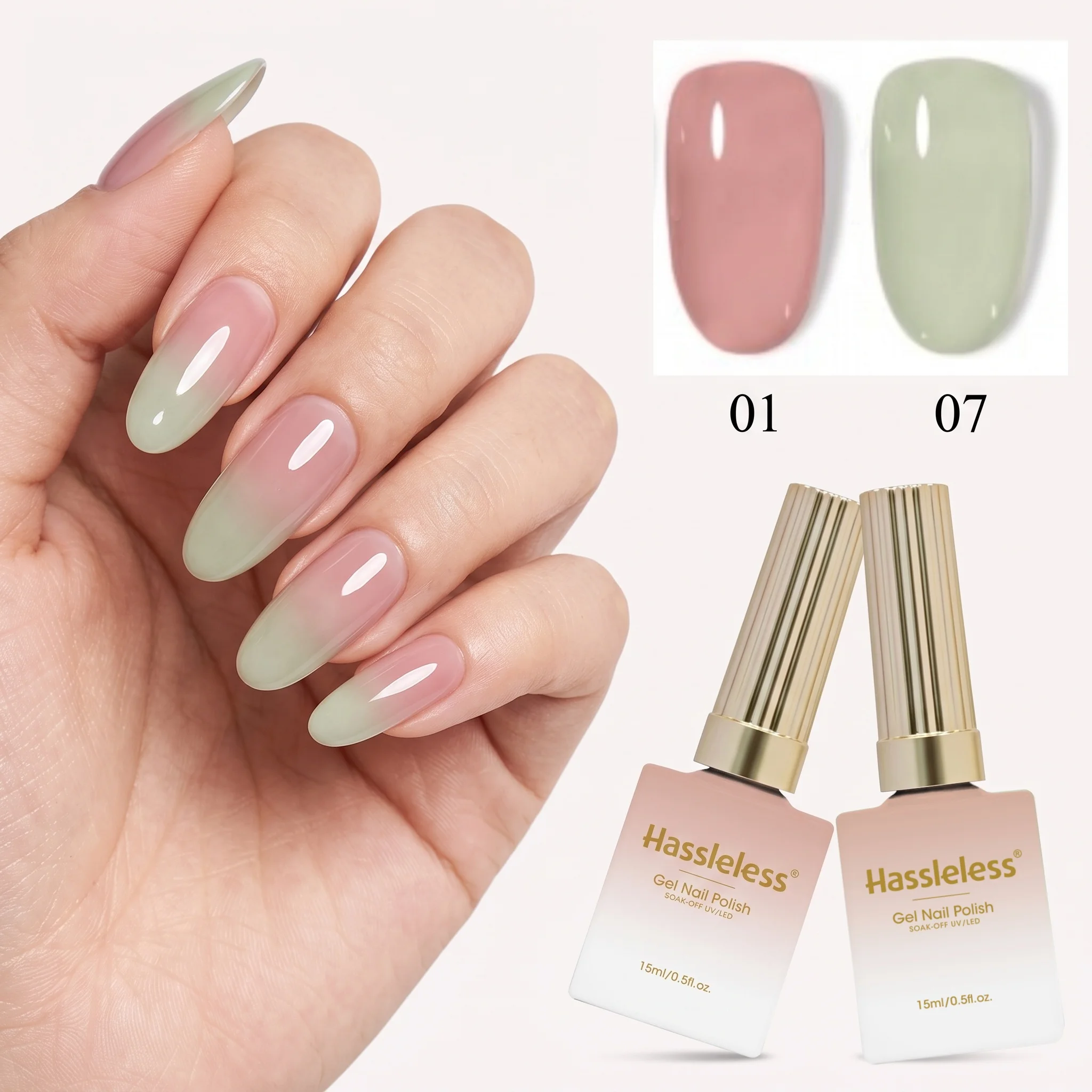 Hassleless 2Pcs Fresh and Versatile Semi-Transparent Jelly Nail Gel Set, Summer Clear Series Nail Gel Kit, Suitable for DIY Nail Art Creation
