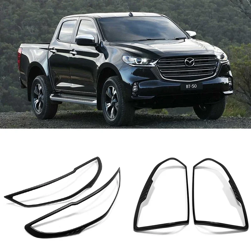 Black Head Light Lamp Headlight Cover Trim Rear Light Lamp Frame Accessories Car Styling For Mazda BT-50 BT50 2021 2022 2023