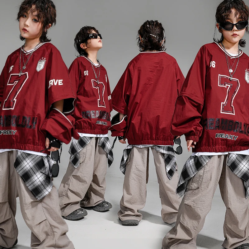 Ragazze Hip Hop Felpa rossa Danza di strada Pantaloni cargo mimetici Ragazzi Pullover K-pop Bambini Set di vestiti jazz Bambino Streetwear