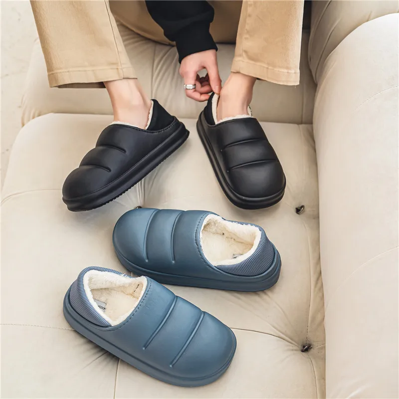 Home Shoes Men\'s Winter Cotton Shoes Caterpillar Shoes Warm Indoor Fleece Waterproof Cotton Slippers Outdoor Casual Slippers