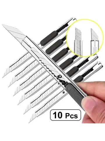 1/5/10Pcs Utility Knife Stainless Steel Paper Cut Box Cutter Tools Kit Non-Slip Blades Unboxing Knife Handicraft Carving Tools