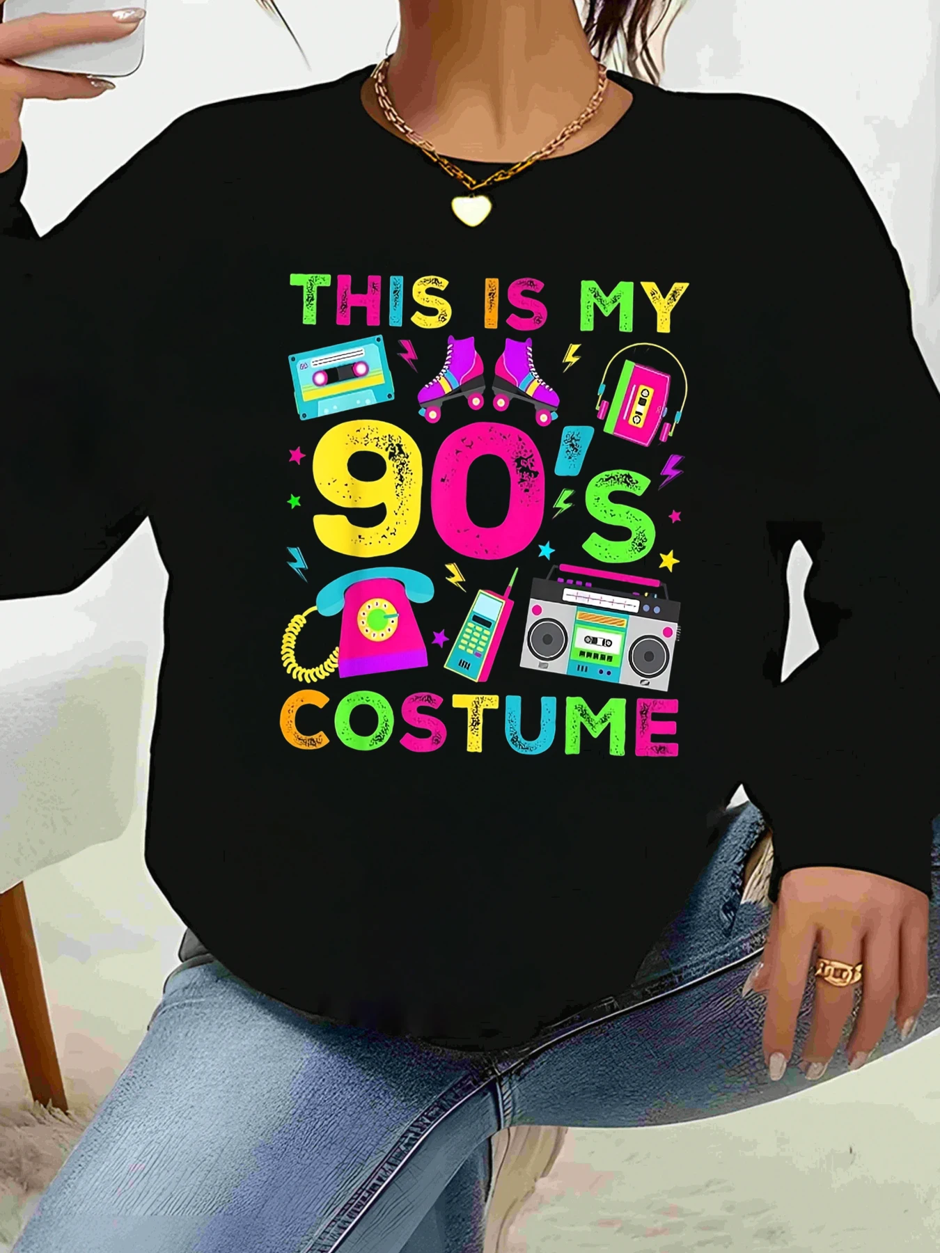 Футболка с длинным рукавом на Хэллоуин с тематическим принтом 90-х годов, повседневная одежда для вечеринок, женская мода