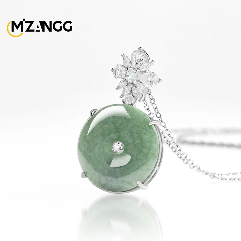 

Natural A-goods Jadeite Bean Green Small Peace Button Pendant S925 Silver Inlaid Fashion Simple Ice Jade Necklace Ladies Gift