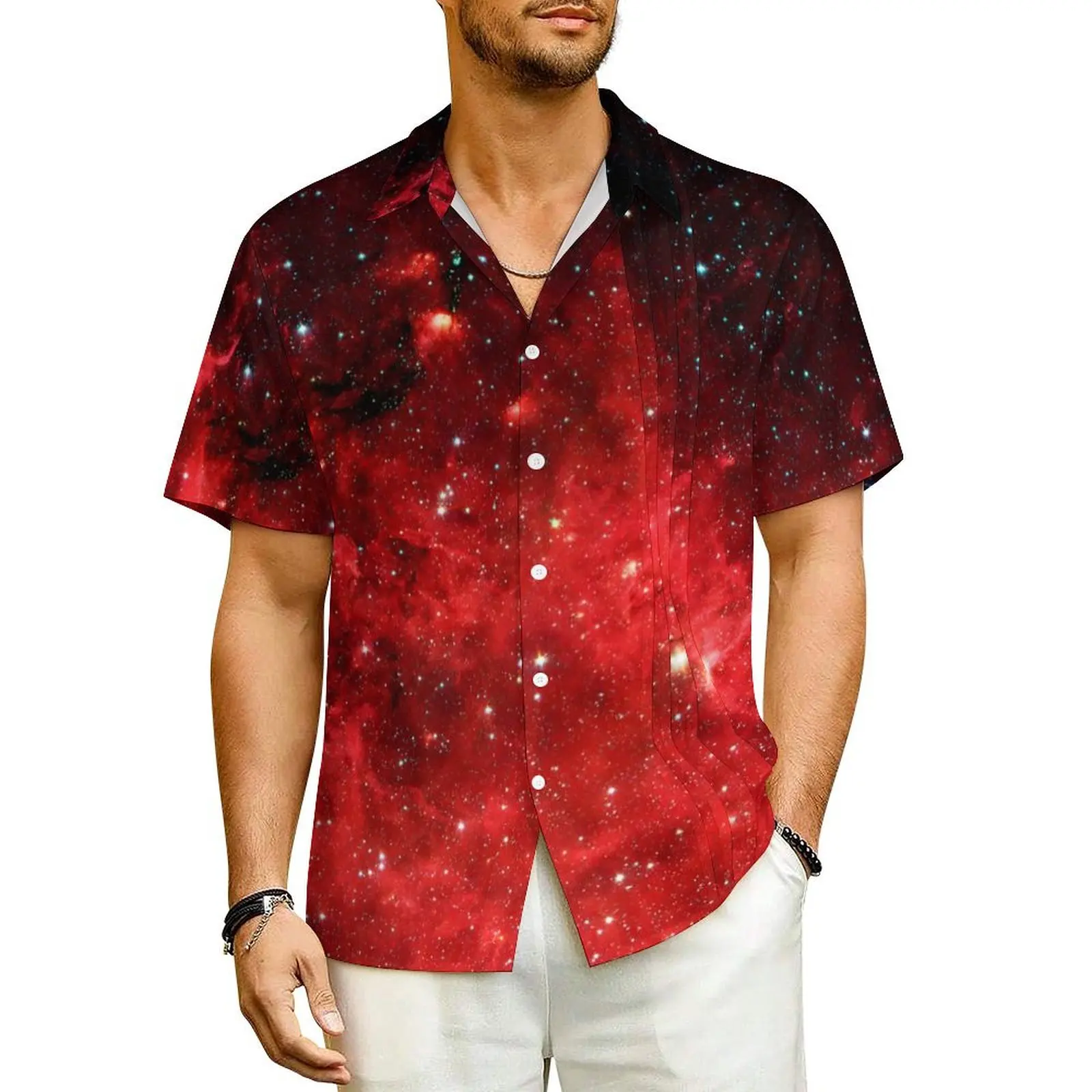 

Outer Space Print Beach Shirt Galaxy Art Hawaiian Casual Shirts Man Cool Blouses Short-Sleeved Harajuku Graphic Clothing