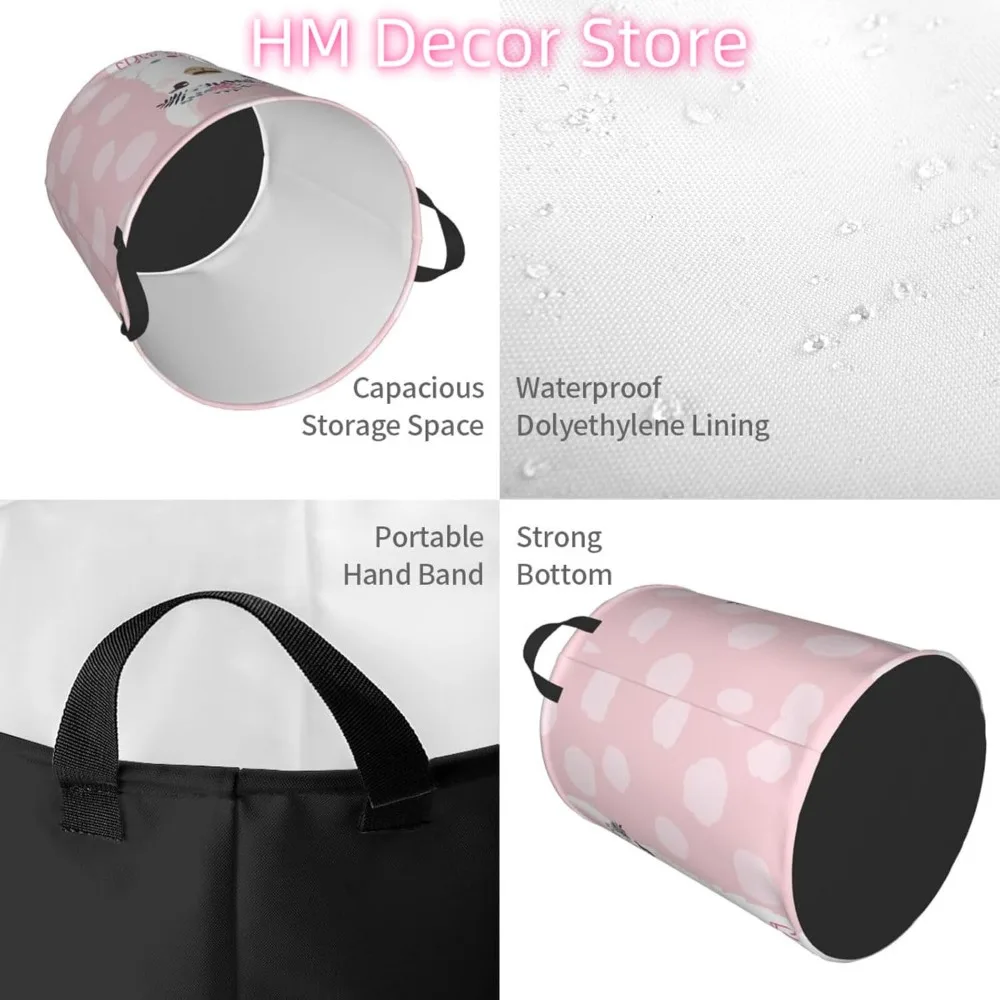Laundry Basket,Pink You are llamazing Drama Llama Bathroom Organizer Basket Waterproof Foldable Cloth Hamper with Lining for Hom - view 4