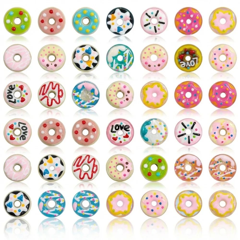 Colorful Donut Shaped Resin Beads, Cute Sprinkle Doughnut Loose Beads for DIY Jewelry & Bracelet Making