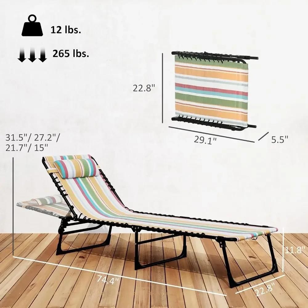 4-Position Reclining Chaise Lounge Chair for Patio, Poolside, and Beach in Breathable Mesh with Rainbow Stripes view 3