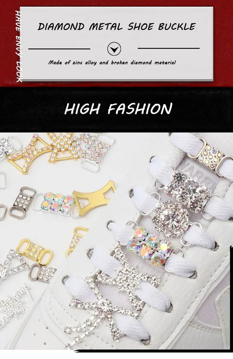 Diamant-Schuhdekorationen Schnürsenkel Metall-Schnallen-Charms Luxus-Strass-Schuhzubehör Metall-Schnürsenkelschloss Sneaker 1 Paar – Detail 1