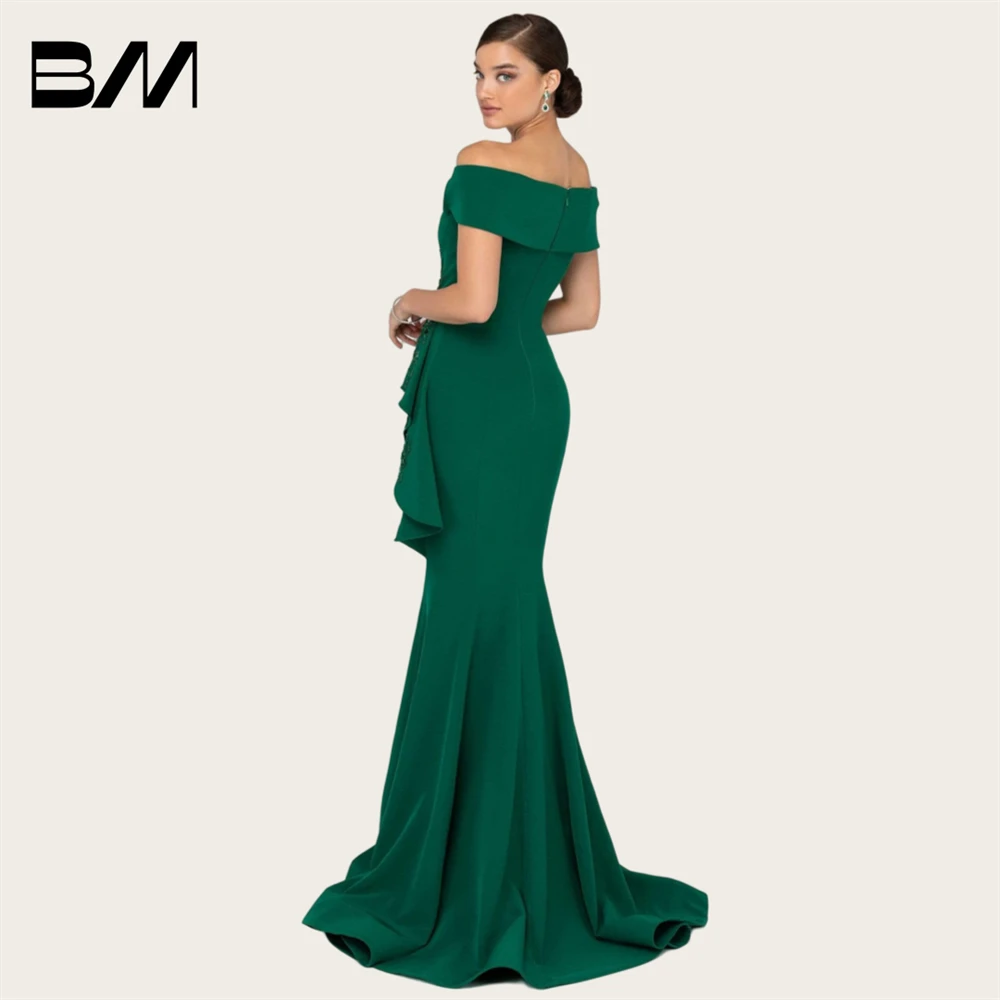 Emerald Satni Mother Of The Bride Dress Wedding Party Gown For Bridal Mom Off Shoulder Party Gown With Beaded Lace Appliques