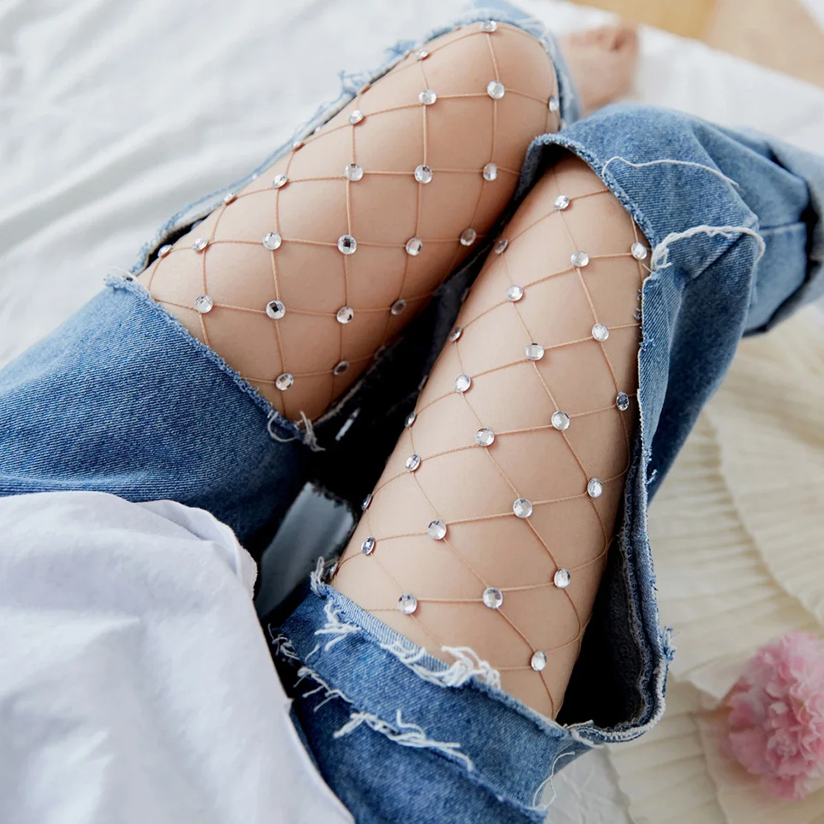 1pcs New Personality Pearl Hot Mesh Pantyhose