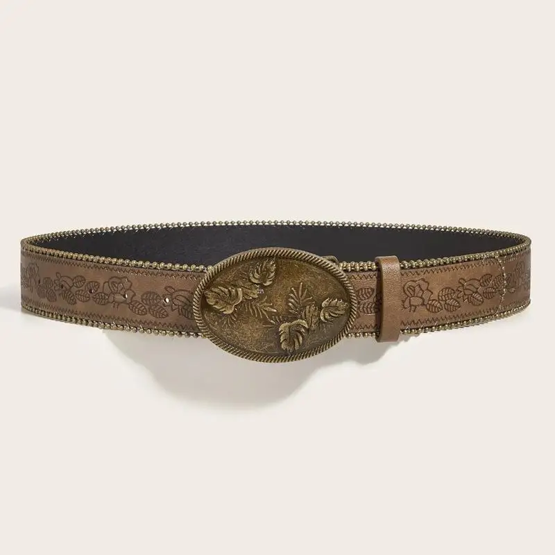 

31BB Waist Chain Flower Buckle PU Belt for Women Proms Stage and Club Party Casual Wear Elaborate Jewelry