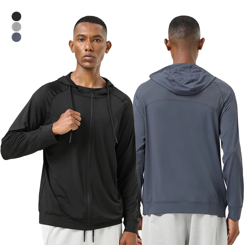 

Men Sports Hoodie Full Zipper Fitness Men Shirt Stretch Long Sleeve Workout Men T Shirt Quick Dry Running Gym Casual Men Top