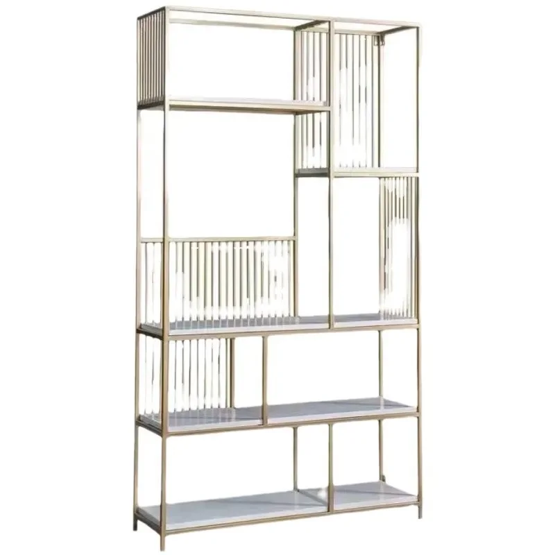 

Бытовая современная книжная полка из кованого железа, напольная золотая многослойная перегородка для гостиной, простое хранилище из массива дерева