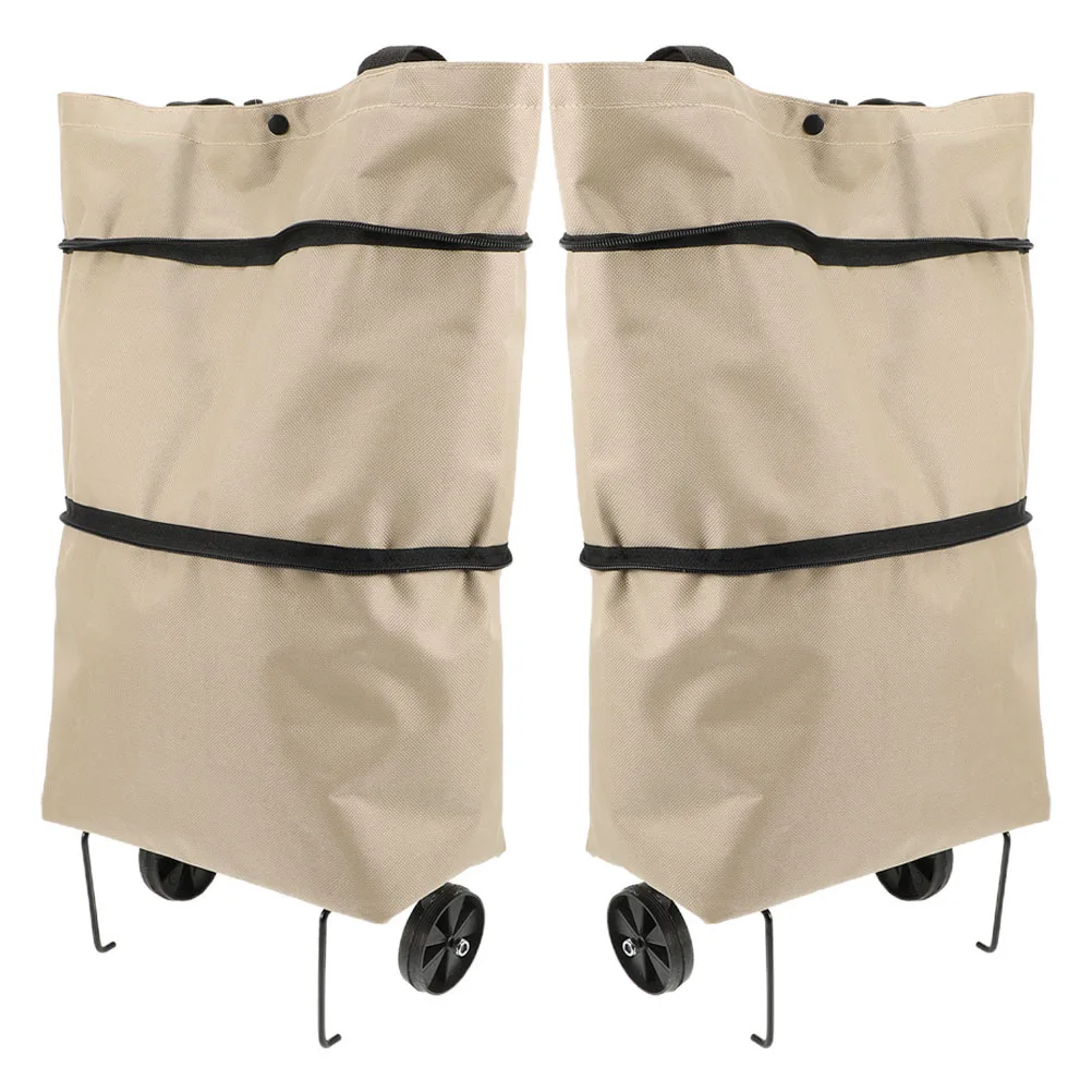 

2Pcs Collapsible Trolley Bags Foldable Shopping Bag Large Capacity Grocery Trolley Bag Wheels Portable Reusable Grocery Tote