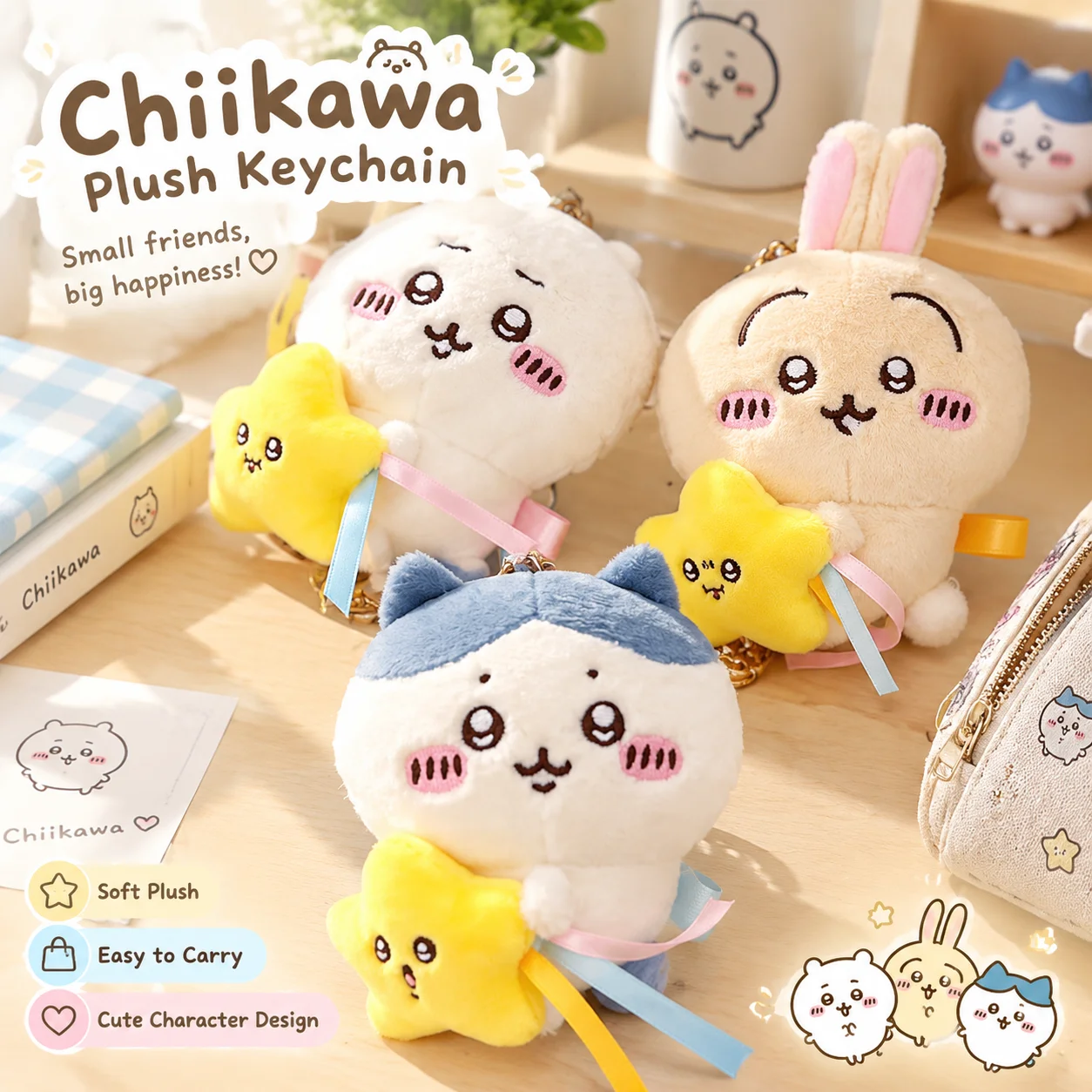 Japanese Cute Kawaii Chiikawa Meteor Plush Doll Hachiware Usagi Keychain Pendant Stuffed Toy Anime Cartoon Gift Collectible