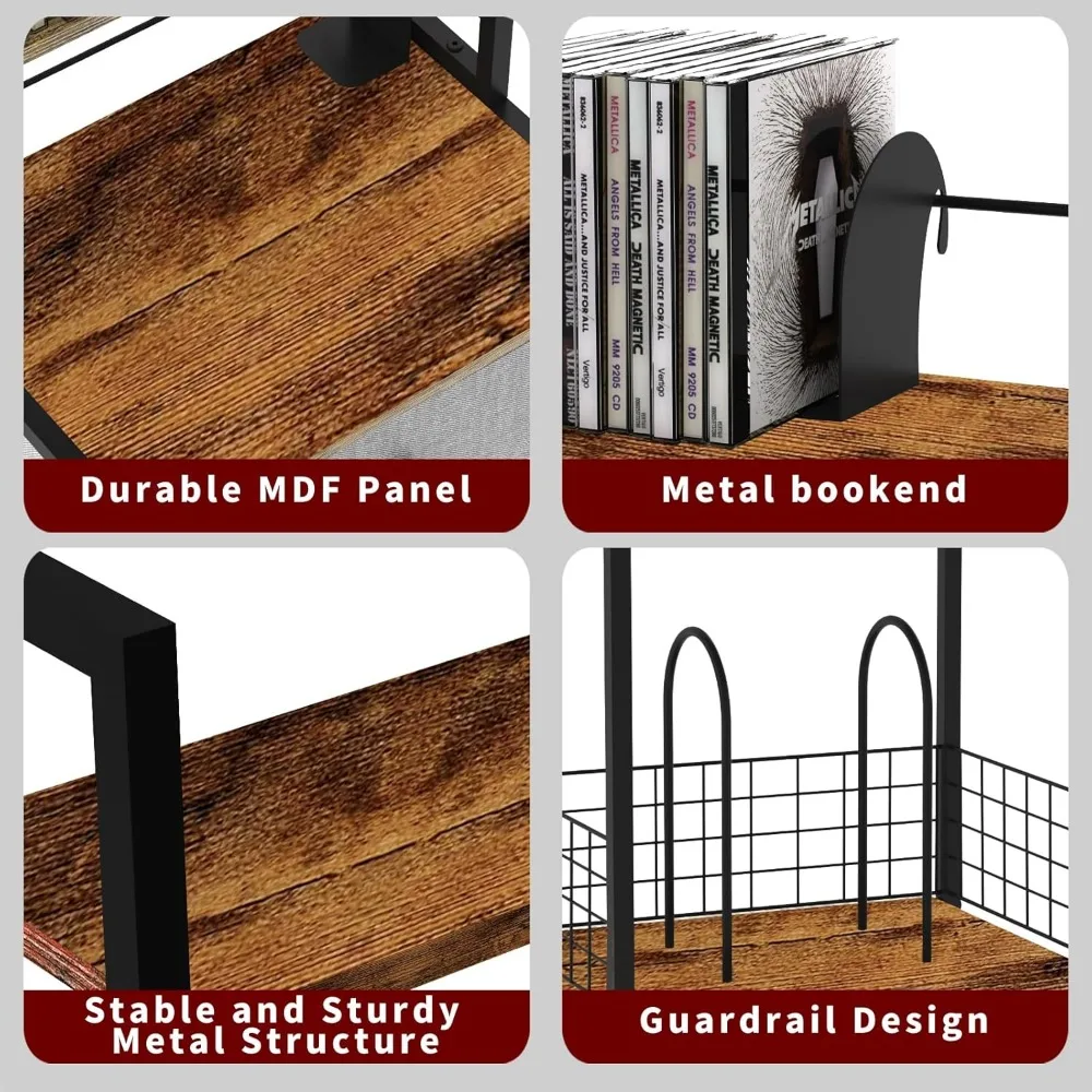 منظم وسائط مكون من 6 طبقات مع درج وسدادات قابلة للتعديل، يحمل أقراص مضغوطة/DVD/فينيل/كتب، 20.9 × 11.8 × 67.7 بوصة #6