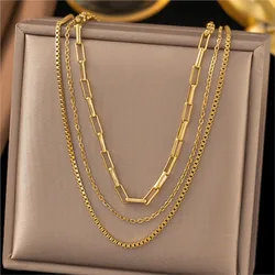 ANENJERY L316 Stainless Steel Multi Layer Necklace for Women Vintage INS Style Sweater Chain Jewery Wholesale