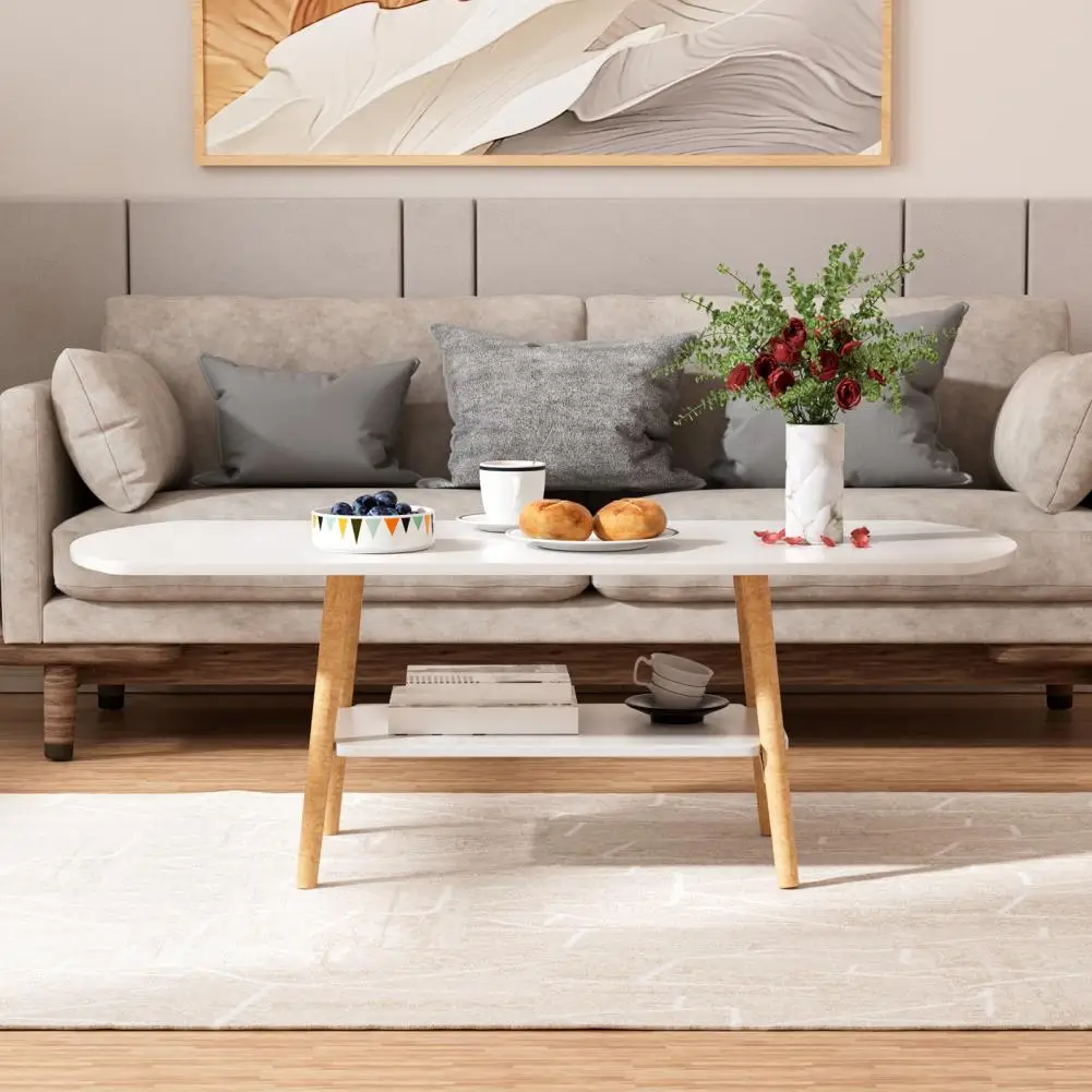 

Wood Coffee Table Industrial Livingroom Table 2-Tier Rustic Center Table Shelf Rectangle Storage Wood Frame
