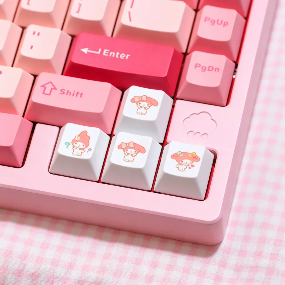 Cute Sanrio My Melody Cinnamoroll Keycaps Anime Cartoon White PBT Keycaps for Cross Axis Mechanical Keyboard Replacement Keycap