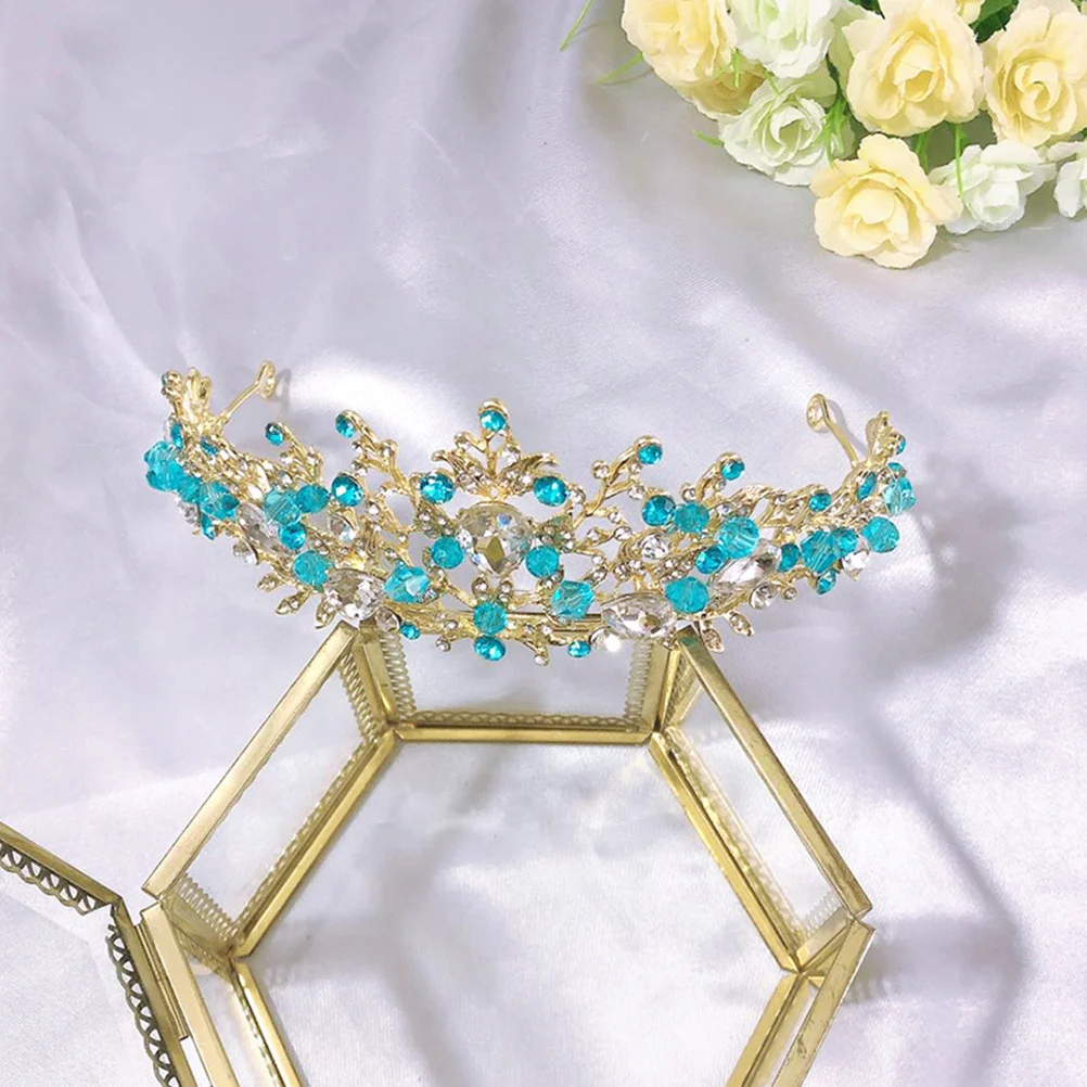 

1Pcs Blue Crystal Crown Headdress Durable Crown Headband for Girls Birthday Party Photography Role Headdress