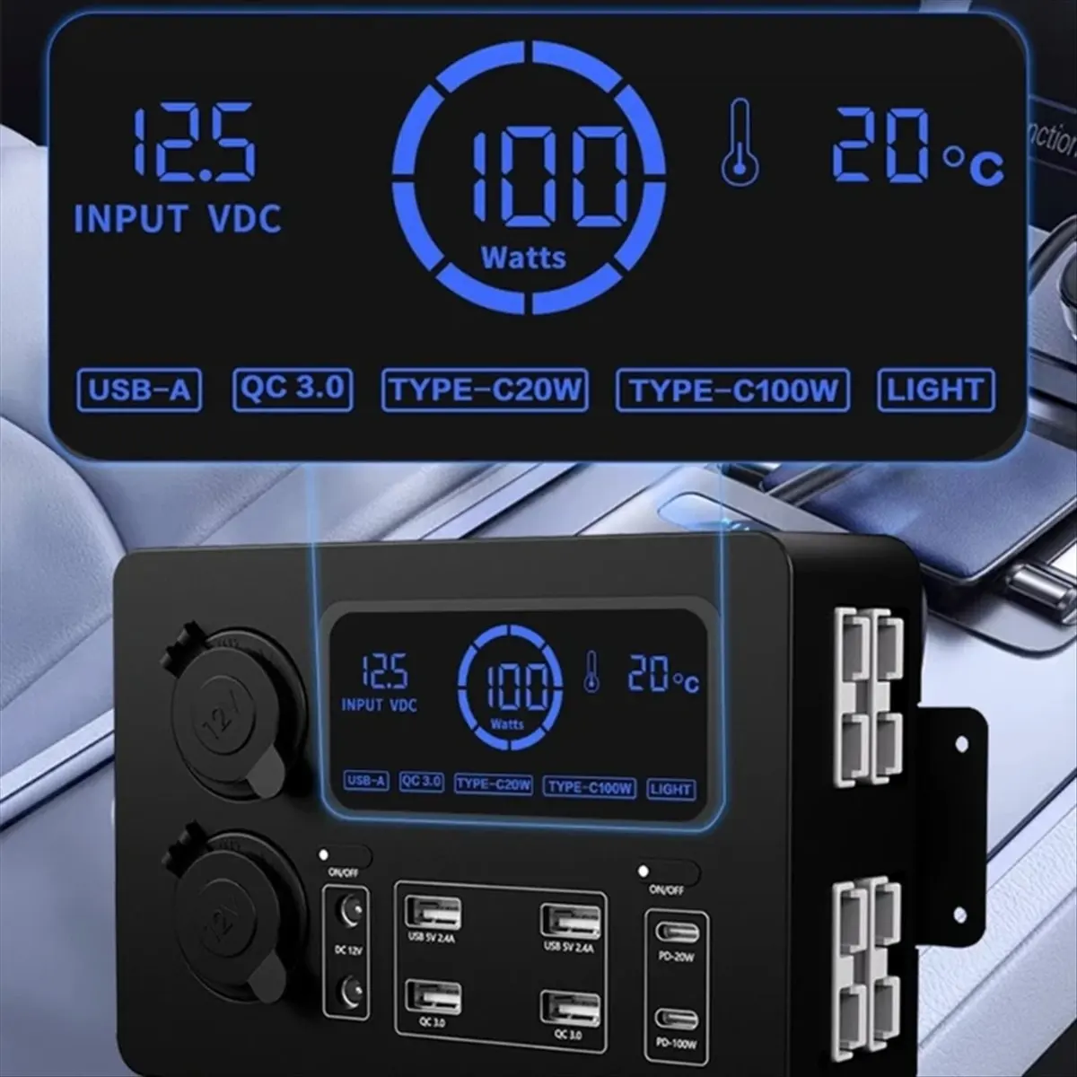 (A23G) Car USB Charging Hub with LED Light & Type C Port for Efficient Power Management with Cable