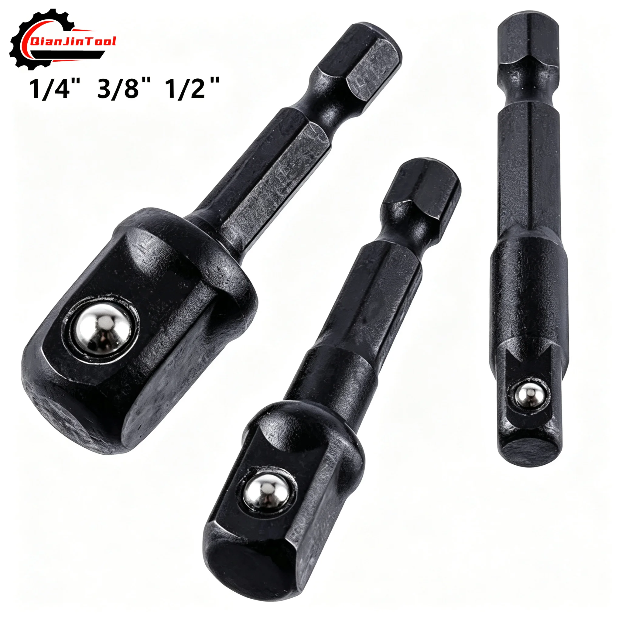 3Pcs Impact Socket Adapter Extension Rod 1/4 3/8 1/2 Inch Nut Driver Sockets Hex Shank  Square Head For Screwdriver Handle Tool