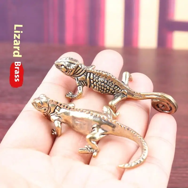 تصميم جديد 1 قطعة العتيقة برونزية الصحراء الاستوائية الحيوان سحلية تمثال الرجعية النحاس الحرباء أرقام الحلي مكتب الديكور #2