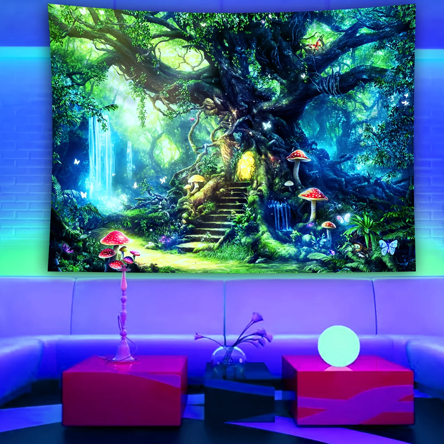 VIKAMA Enchanted Forest Tapestry Tree Hollow Steps Mushroom Children's Room Magic Corner Theme Homestay Immersive Room Decor