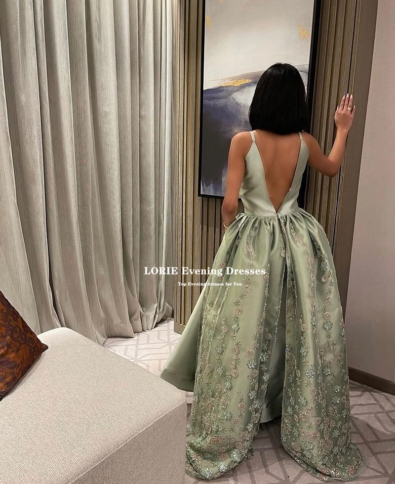 LORIE Elegant Satin Evening Dress Long Formal Vestidos Para Mujer Sexy Backless Floral Print Flowers Special Occasion Dresses image 2