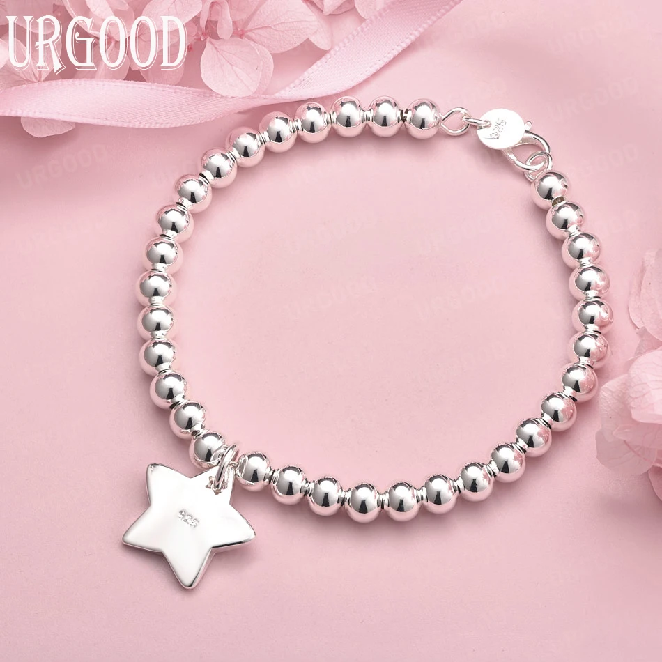 925 Sterling Silver 4mm Five-Pointed Star Beads String Bracelet Chain For Women Party Engagement Wedding Fashion Jewelry