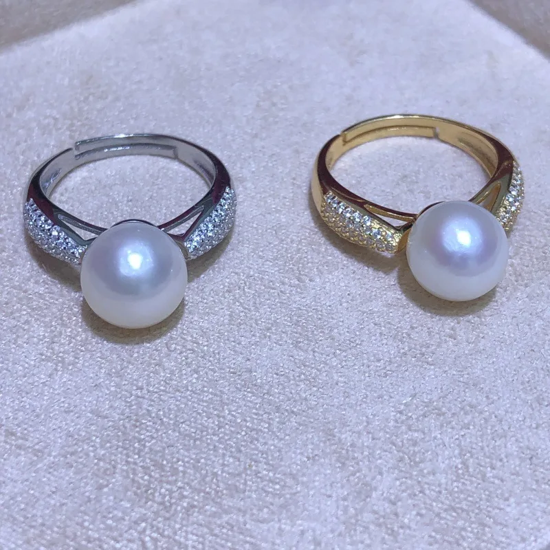 

S925 Sterling Silver Adjustable Ring Mount Settings Findings Mountings Accessory Parts for 9-10mm Pearls