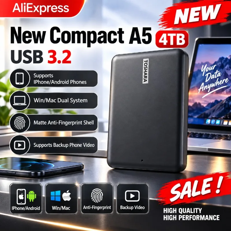 New Original A5 Portable External Hard Drive 1TB/2TB/4TB Canvio Basics USB 3.2 External Data Storage Capacity for PS5 Notebook