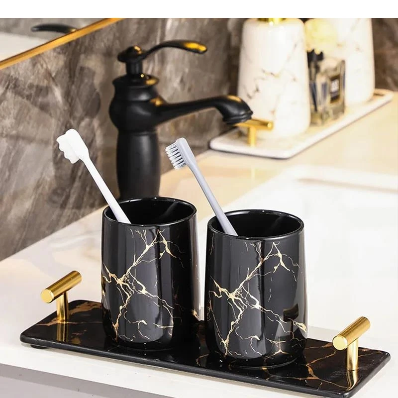

Marble Texture Ceramic Toothbrush Cup Bathroom Accessories Set Soap Bottle Holder Dish Household Tray