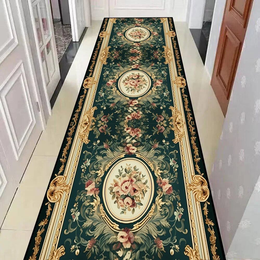 European Style Luxury Long Corridor Carpets Non-slip Stairway Hallway Stairs Living Room Decoration Rugs Washable Kitchen Mat