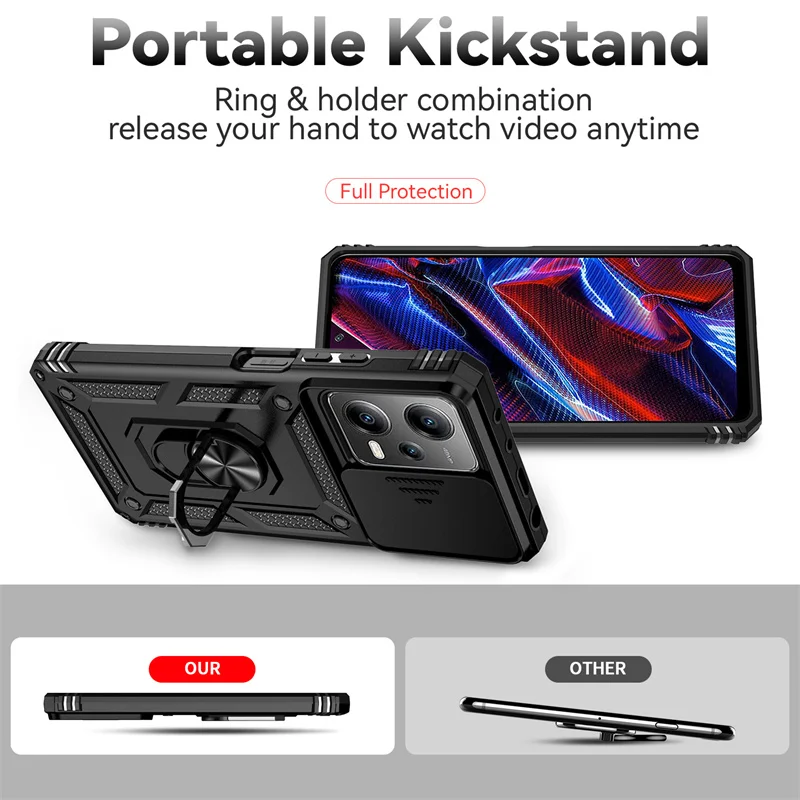 Slide Camera Shockproof Armor Cases For Poco X5 Pro 5G Case Magnetic Holder Ring Protect Cover For Poko Little X5 X 5 Pro X5pro