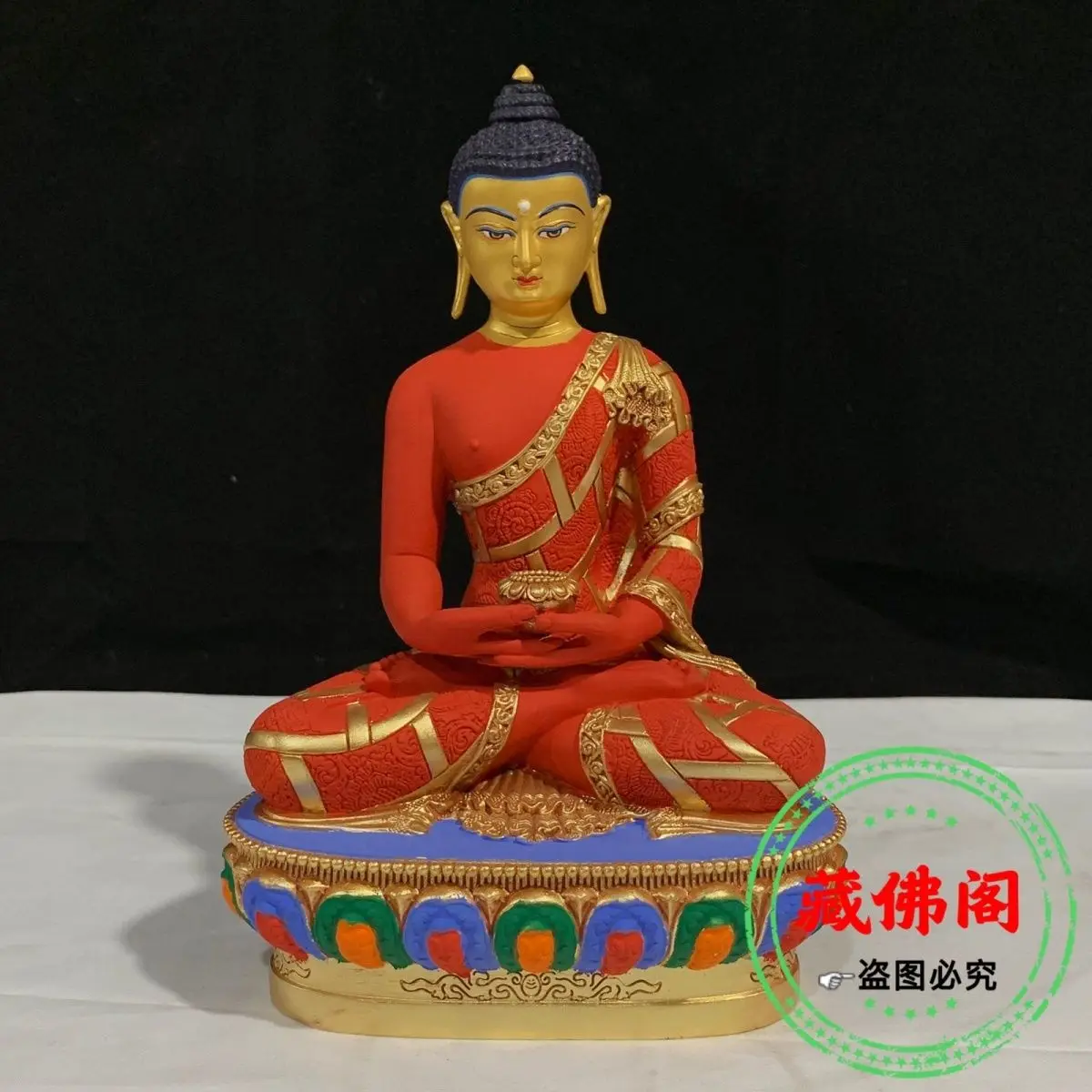 Seven inch painted Amitabha Buddha with pure copper craftsmanship, Tibetan gilded and elevated Buddha statue, home decoration, B