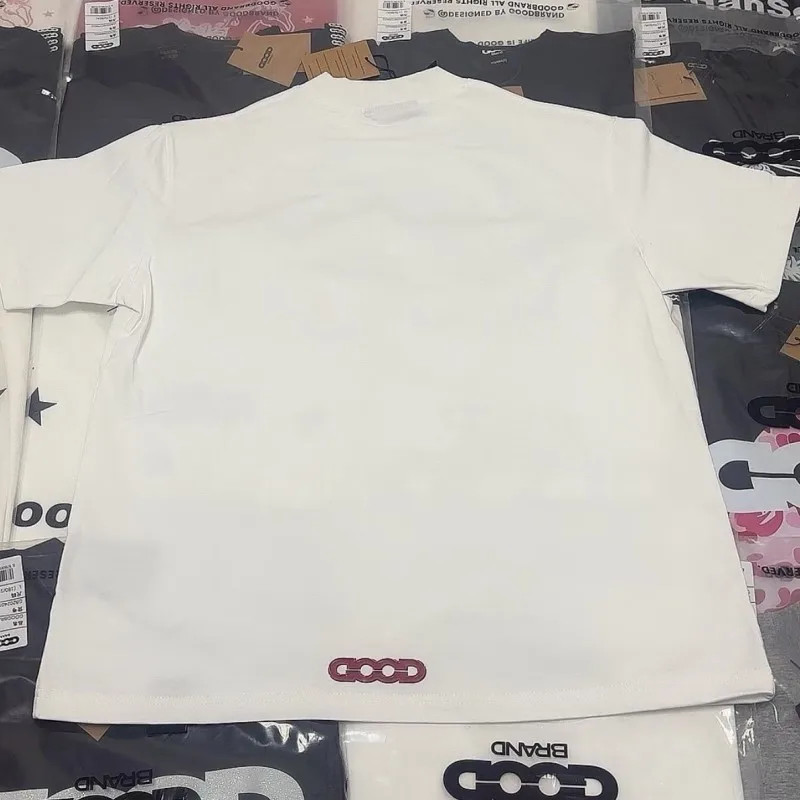 Men Women GOODBRAND Tshirts Red Dye Paste Squeezes Letters Cotton Round Neck Short Sleeve Black White Couple Casual Streetwear