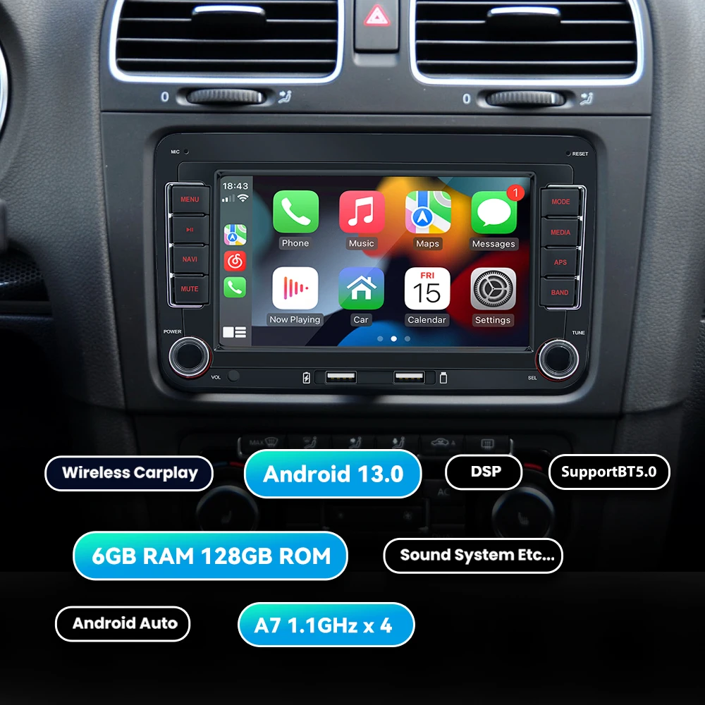 Car Radio 7 inches For Volkswagen Passat CC B6 3C Golf MK6 Universal With Carplay Navigation GPS Android 13 Multimedia Player BT