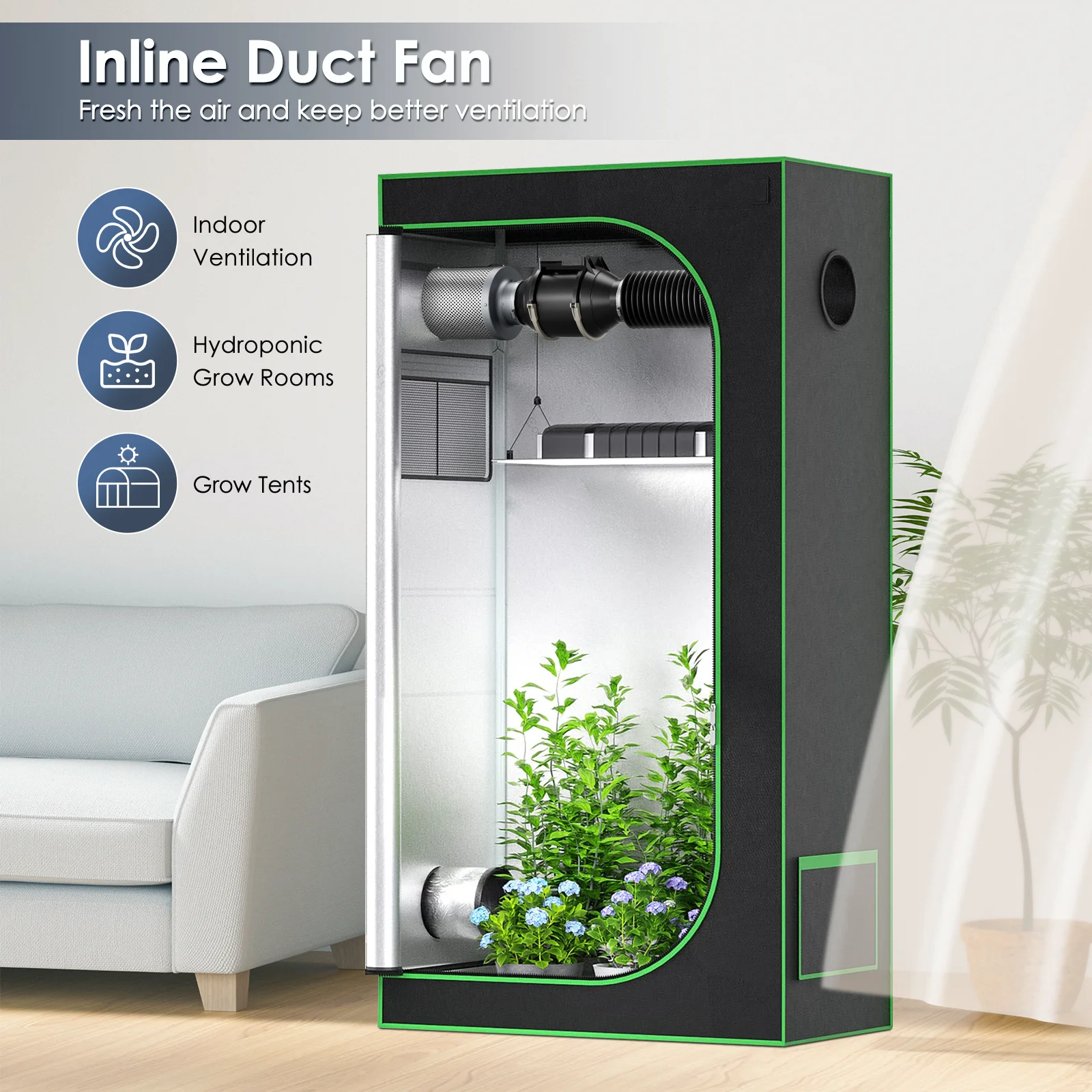 

4-Inch Inline Duct Fan 360 M³/h Airflow Duct Fan With Speed Controller Quiet EC-Motor Ventilation Exhaust Fan For Grow Tents